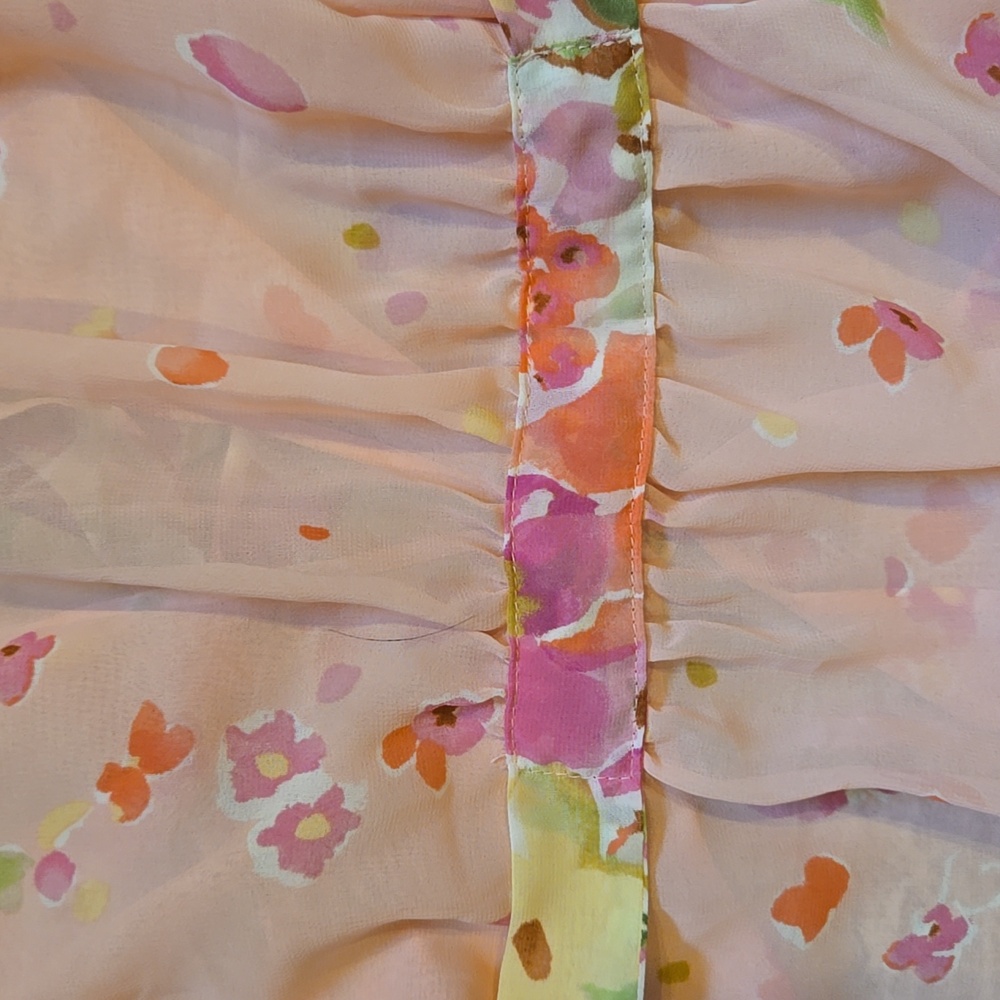 Oscar de la Renta Pink Label Sheer Pink Floral Tie Waist Tunic Dress/Robe - Picture 11 of 11